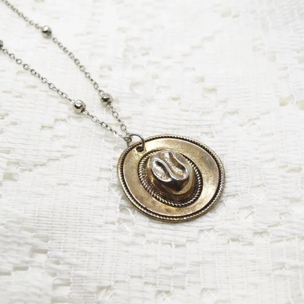 Rustic Cowgirl Hat Pendant Necklace